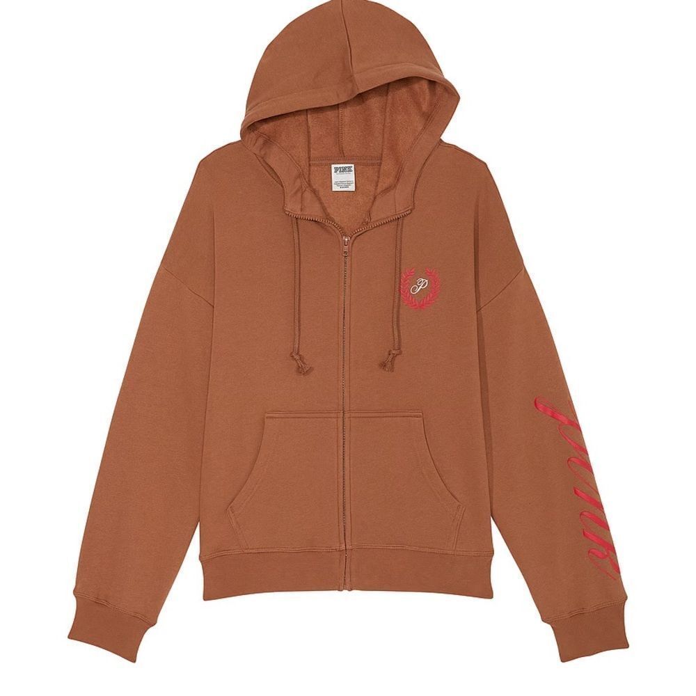 Victoria’s Secret Pink Hoodie with Embroidered Logo Small Brown NWT in packaging